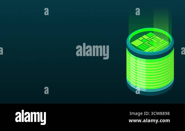 Isometric database animation. Isometric futuristic server. Big data ...