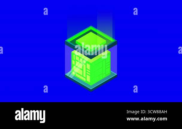 Isometric database animation. Isometric futuristic server. Big data ...