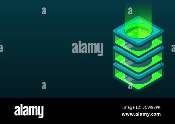 Isometric database animation. Isometric futuristic server. Big data ...