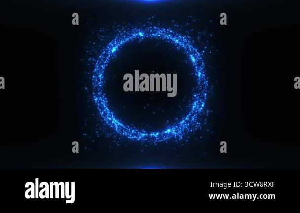Glowing blue particle circle on dark background. Futuristic energy ring ...