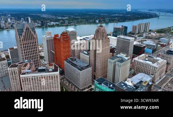 Varied high-rise buildings in the midtown of Detroit, Michigan, USA ...