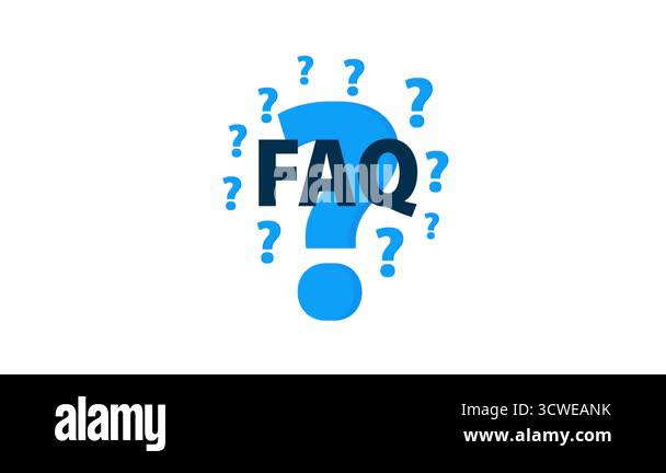 Animated FAQ text and question marks on a white background and a green ...