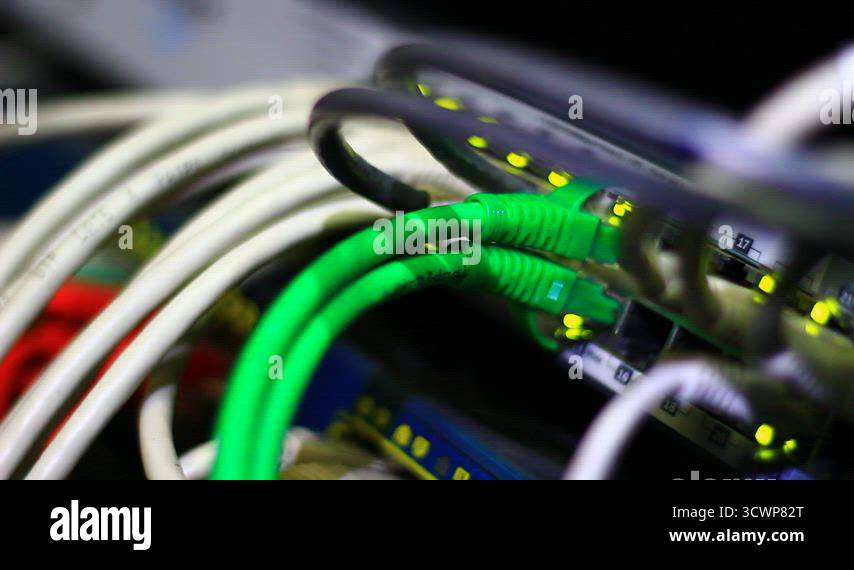UTP cables with Rj45 in working Ethernet switch Stock Video Footage - Alamy