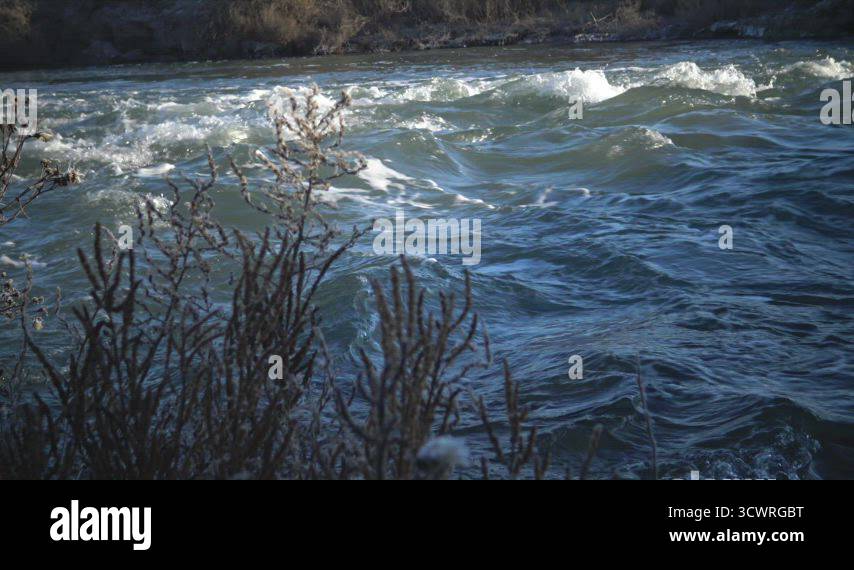 Stream Water Falling Down Bursting Ecology Background. Raging clean ...