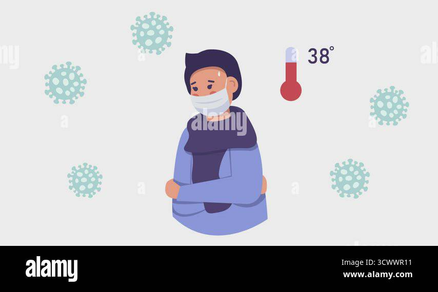 A sick boy with a thermometer that shows the temperature of heat ...