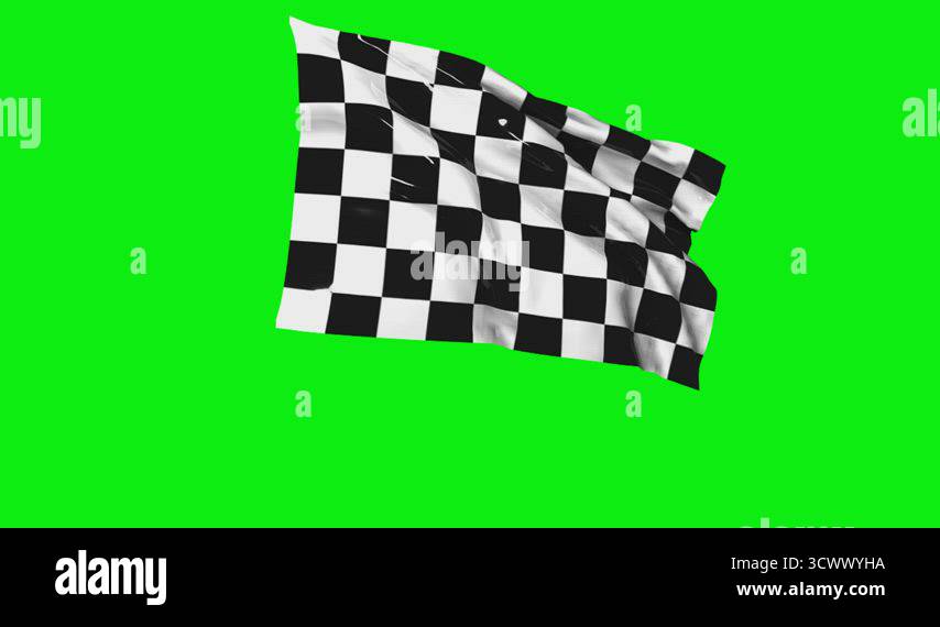 Waving checkered flag animation with green screen, sports, black and ...