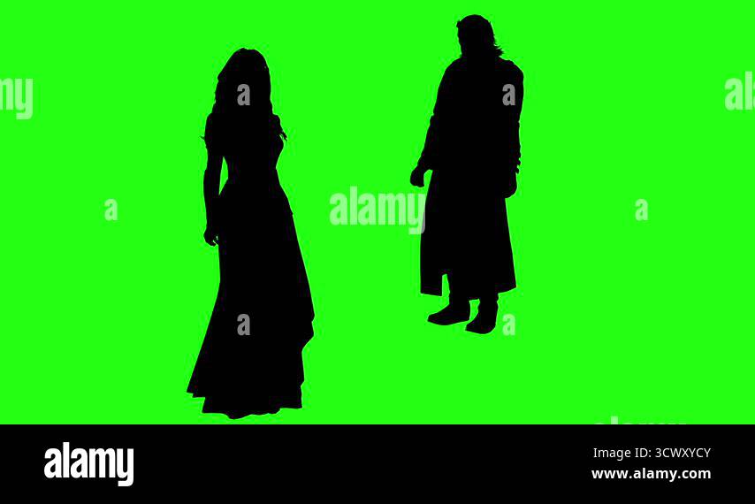 3d rendering animation - silhouettes of people hugging on green screen ...