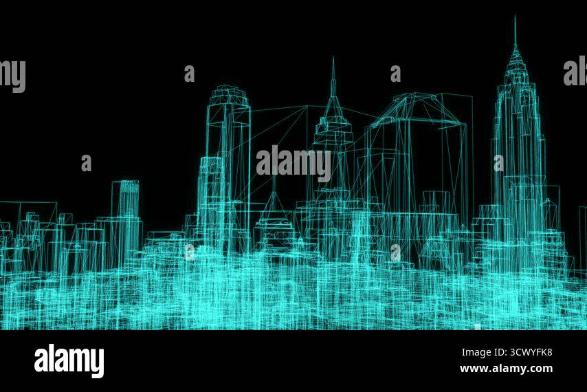 animation of wire frame model of city - 3D Rendering Stock Video ...