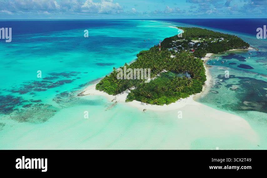 Wide angle fly over abstract view of a sunshine white sandy paradise ...