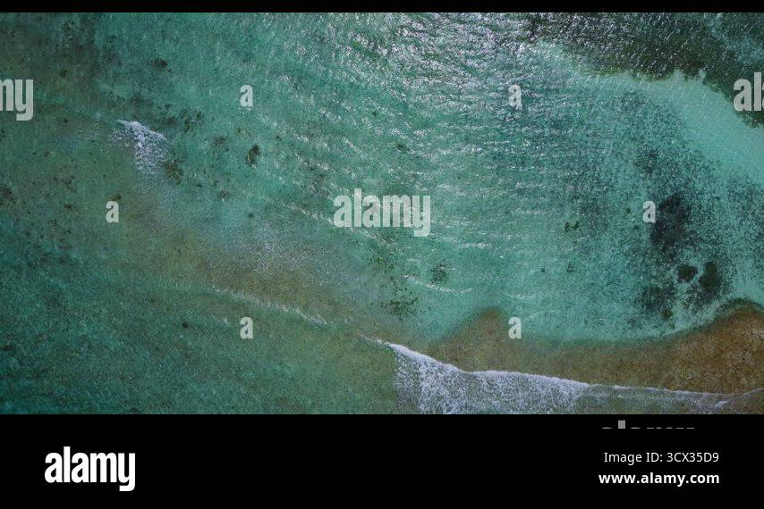 Daytime flying abstract view of a paradise sunny white sand beach and ...