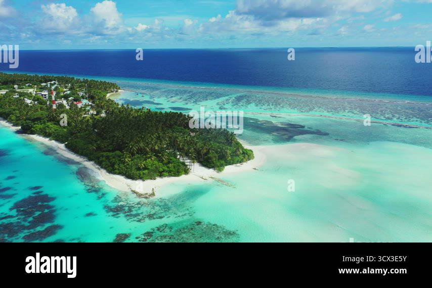 Tropical drone copy space shot of a summer white paradise sand beach ...