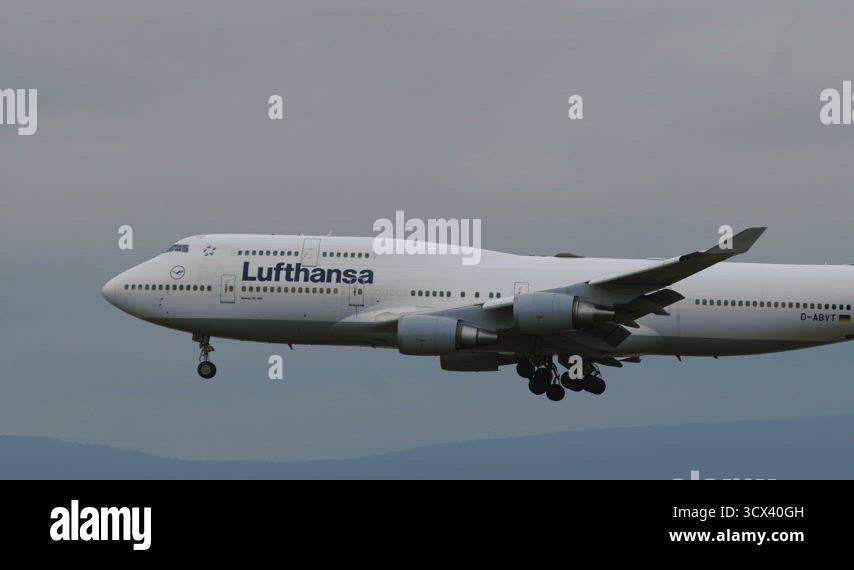 Boeing 747 of Lufthansa airlines land on Frankfurt am Main airport ...