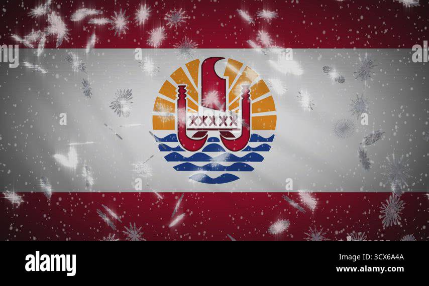 French Polynesia flag falling snow loopable, New Year and Christmas ...