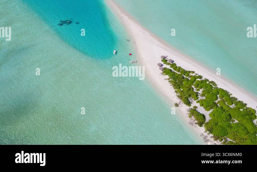 Aerial drone abstract of exotic island beach vacation by blue sea with ...