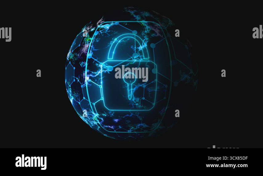 Futuristic digital smart locked abstract cyber security connection ...
