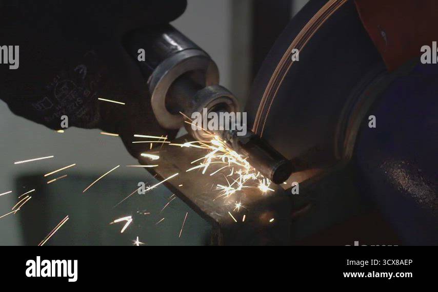 Detail Of Hand That Grind Wheel Sparks In Slow Motion Stock Video 