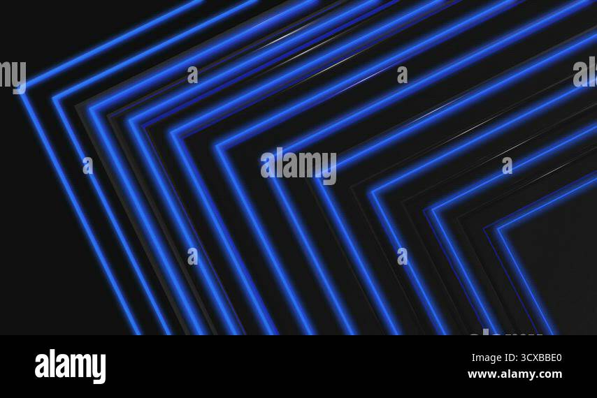 Blue glowing neon lines abstract technical futuristic motion background ...