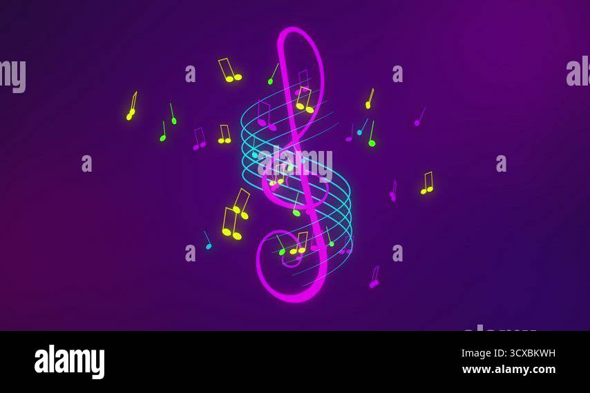Neon Rotating Musical Notes and Treble Clef Animation 4K, loop ...