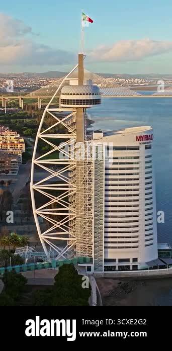 Lisbon , Nauru 7.07.2025: Aerial view of Vasco da Gama Tower Babylon ...