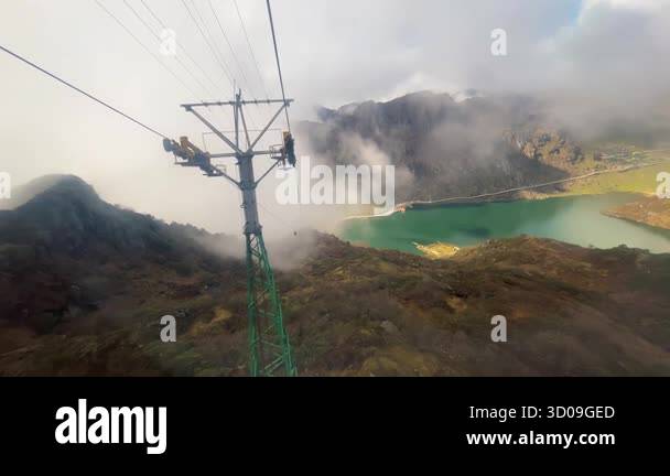 Tsomgo Ropeway Picture Ropeway at Tsomgo Lake (Changu Lake), Sikkim, India. Gondola glides ...