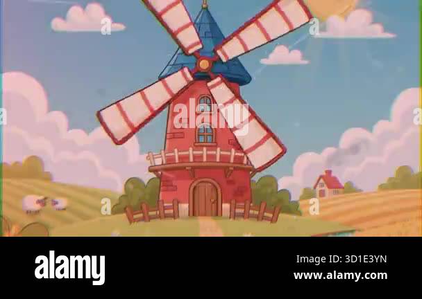 Winmill Animation A captivating animation showcases a charming windmill transforming ...