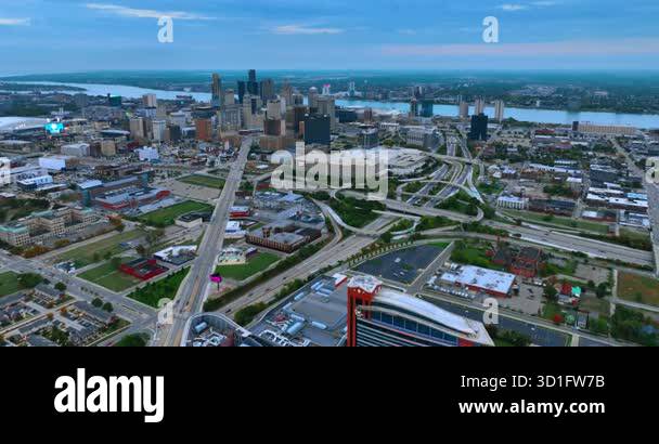 Detroit. View Detroit, USA, 11 August 2025: Aerial view of Detroit skyline with ...