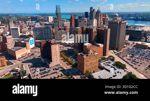 Detroit, USA, 22 July 2025: Multiple parking lots with lots of parked ...