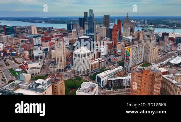 Detroit, USA, 22 July 2025: Varied architecture in the downtown of ...