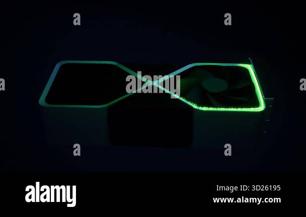 3D render showing a GPU card casing in a dark environment with a ...