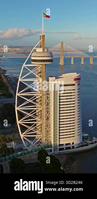 Lisbon , Nauru 7.07.2025: Aerial view of Vasco da Gama Tower Babylon ...