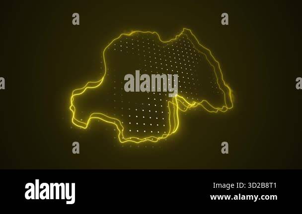 3D Moving Neon Rwanda Map Borders Outline Loop Background Stock Video ...