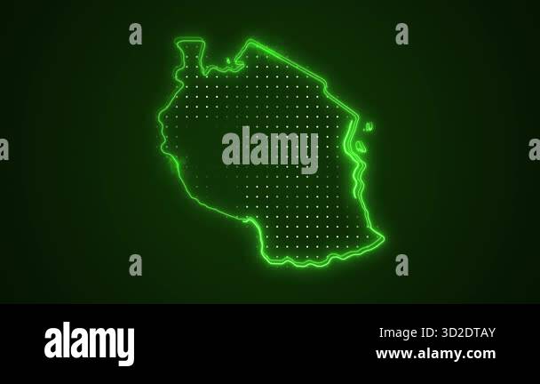 3D Moving Neon Tanzania Map Borders Outline Loop Background Stock Video ...