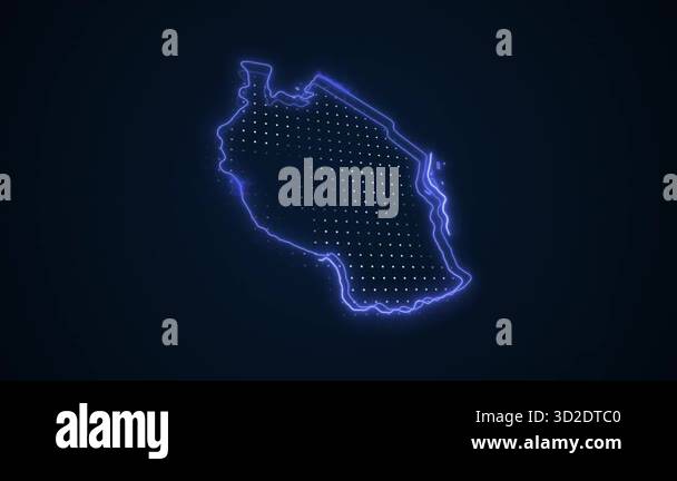 3D Moving Neon Tanzania Map Borders Outline Loop Background Stock Video ...