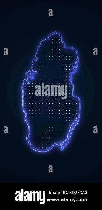 Vertical Neon Blue Qatar Map Borders Outline Loop Background Stock ...