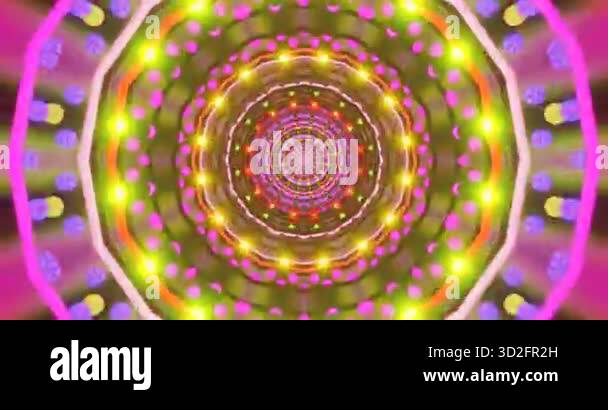This dynamic visual display features a tunnel effect with bright ...