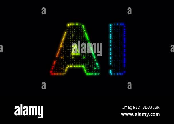 Set of 2 colorful seamless loopable AI text animations with glowing ...