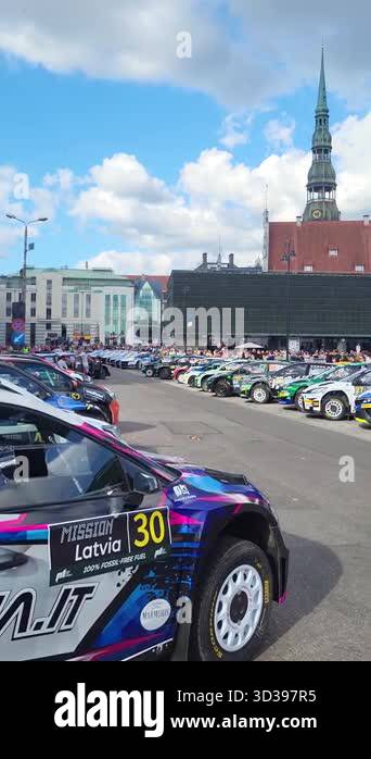 Pan Cars City Rally Riga WRC Tet Rally Latvia 2024 Opening Ceremony in Riga Old Town, Dynamic ...
