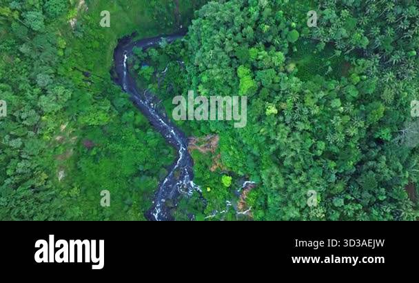 An aerial view of a majestic waterfall cascading down a lush, green ...