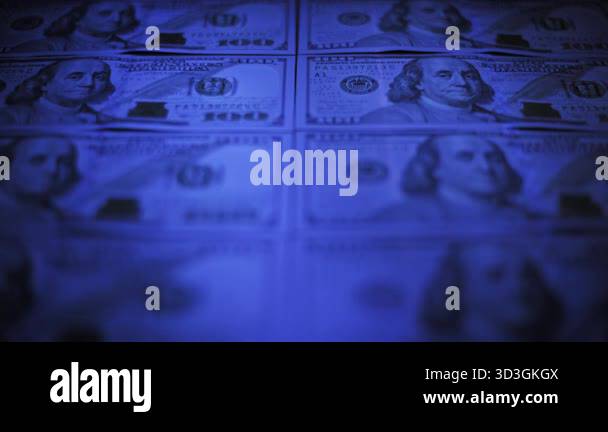 100 Dollar Rack Low angle close up rack focus across rows of one hundred dollar bills ...