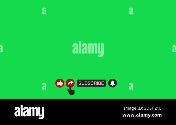 Pop up Like Share Subscribe Notify clicked Element animation on green ...