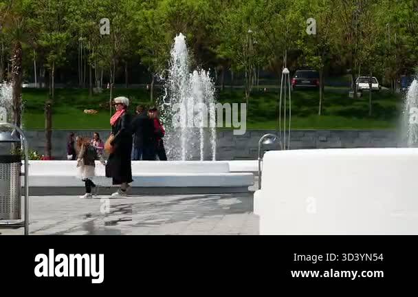 Odessa, Ukraine 05/12/2019 Square with fountains in a public park Stock
