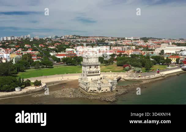 Curated visual reference: Picture Idea: Aerial Drone Shot Of Belem Tower On The Tagus River