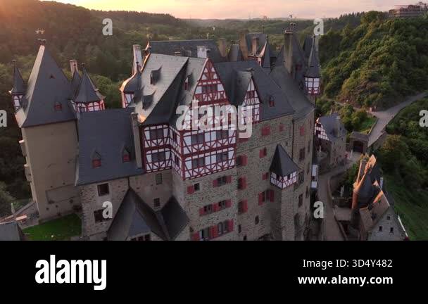 Aerial view of Burg Eltz medieval Castle Among the Dence green Forest ...