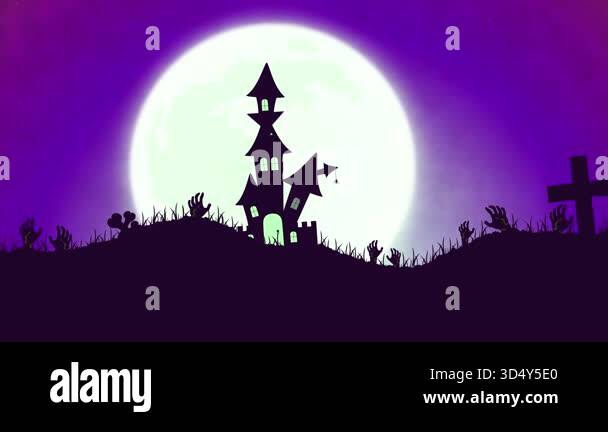Creepy seamless horror loop with eerie graveyard silhouettes, haunted ...