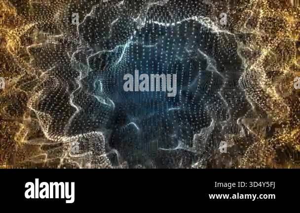 Looped abstract particle background animation with glowing waves ...