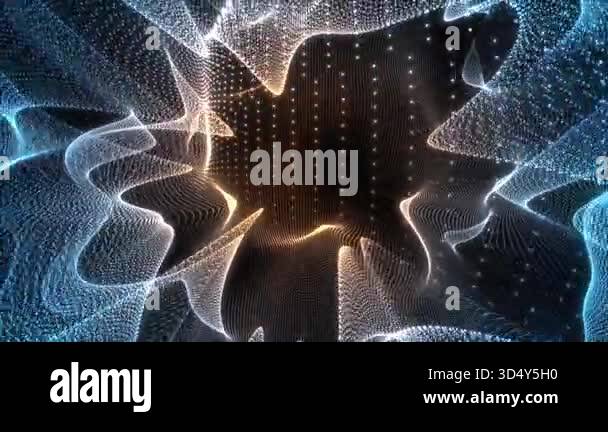 Looped abstract particle background animation with glowing waves ...