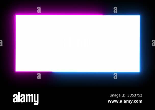 neon frame animation with white square inside on dark background, fast ...