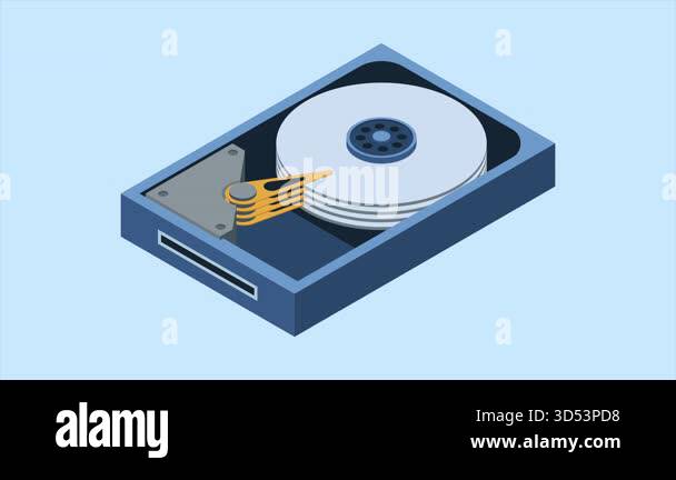 Isometric hard disk animation. HDD hard disk drive file hardware ...