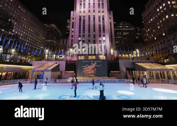 Ice Rink Manhattan New York 10.23.2025. Night skating Rockefeller Center ice rink New York ...