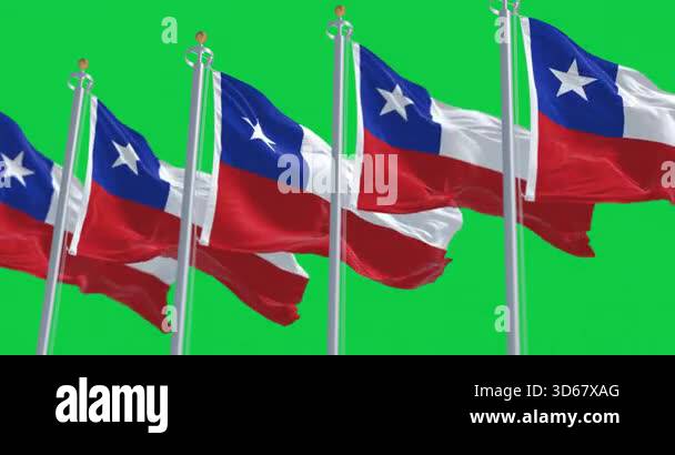 Flags of Chile waving in the wind isolated on green background ...